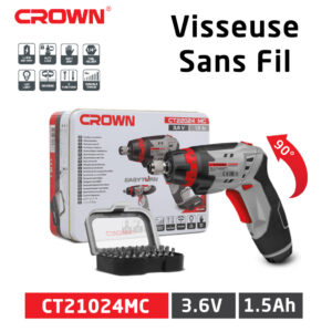 مفك براغي لاسلكي أصلي من كراون يعمل باتجاهين مع مقبض قابل للدوران و بطارية مدمجة CROWN Visseuse Sans Fil 3.6V Technologie lithium-ion Batterie 1.5Ah CT22024