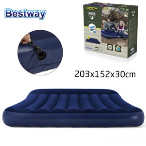 فرشة هوائية عريضة قابلة للنفخ من باستواي مناسبة لشخصين مع وسادة مدمجة Pavillo Matelas Gonflable 2 Places avec Oreiller intégrée 203x152x30cm Bestway #67682