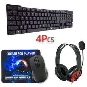 طقم الألعاب 4 في 1 سماعات فأرة ولوحة مفاتيح للاستمتاع بألعاب الفيديو على حاسوبك Pack De Gaming 4en1 Souris Clavier Et Casque Pour Jouer A Vos Jeux Préfères K10/20/30/40
