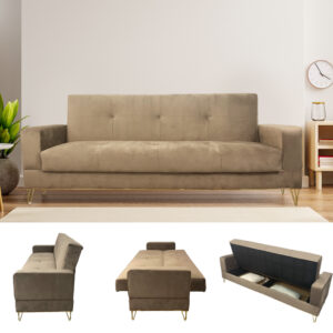 أريكة وسرير 2في1 مع صندوق حفظ أغراض مريح وقابل للتعديل إلى أوضاع مختلفة Fauteuil Clic-Clac Et Lit Confortable 2en1 Avec Différentes Positions Pieds Doré