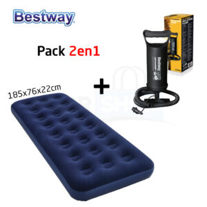 عرض خاص 2في1 فرشة هوائية قابلة للنفخ ونافخة يدوية عالية الجودة Bestway Pack 2en1 Pompe à Air & Pavillo Matelas Gonflable 185x76x22cm
