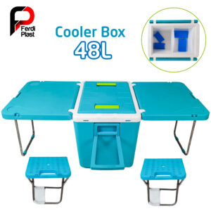 برادة متحولة 48 لتر 4في1 مع طاولة سفر مدمجة وكراسي وعجلات لنقل سهل Ferdi Glacière Portative 48L Avec Table, 2 Chaise Ideal Pour Camping